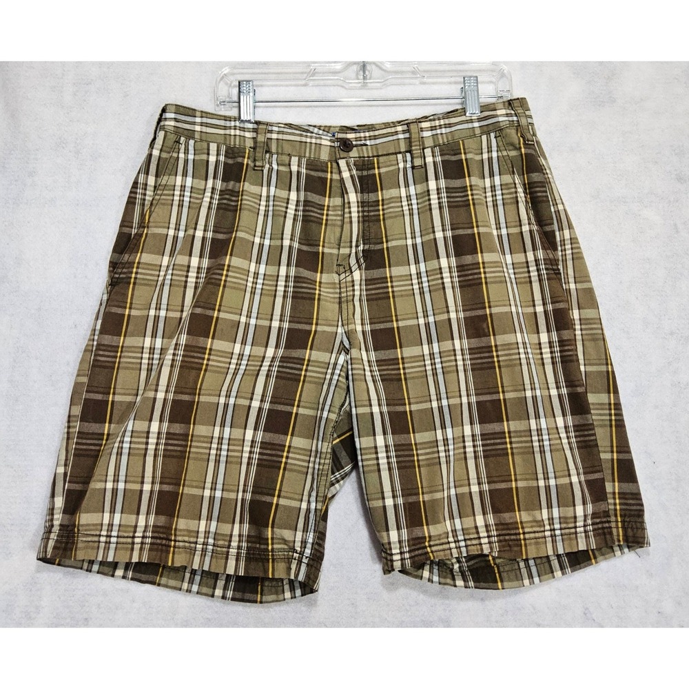 Croft & Barrow Shorts Mens 32 Classic Casual Brown Plaid Beige 100% Cotton